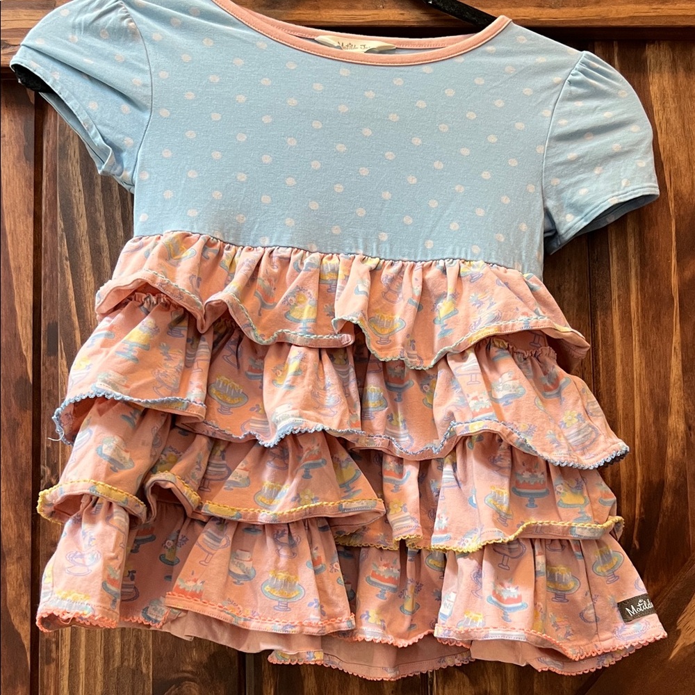Matilda Jane Blue Polka Dot and Pink Ruffle Tee